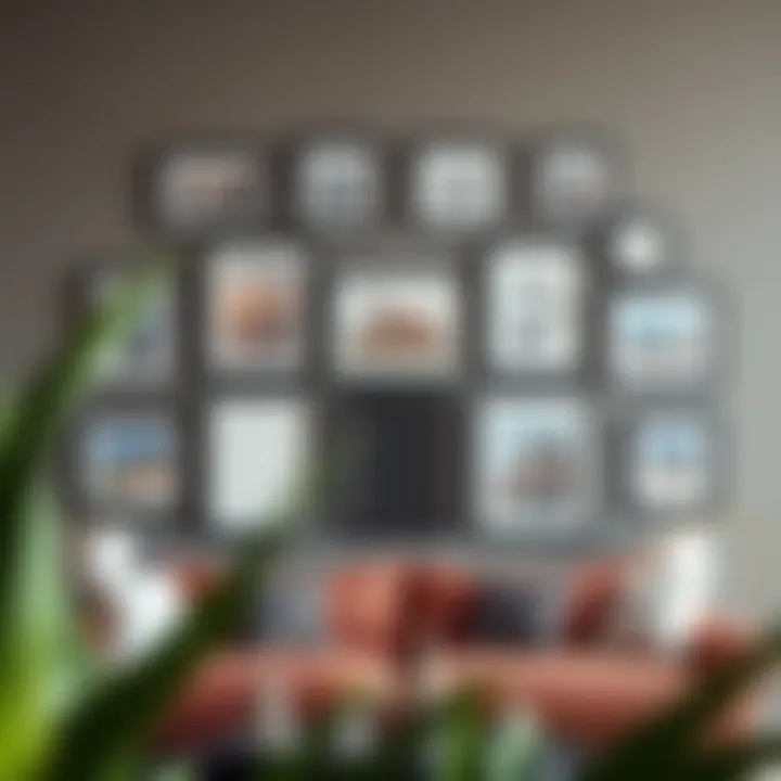 Stylish Wall Display with 5 x 5 Frames Elegant arrangement of 5 x 5 picture frames on a stylish wall