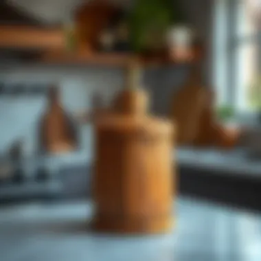 Rustic wooden soap dispenser in a cozy kitchen setting