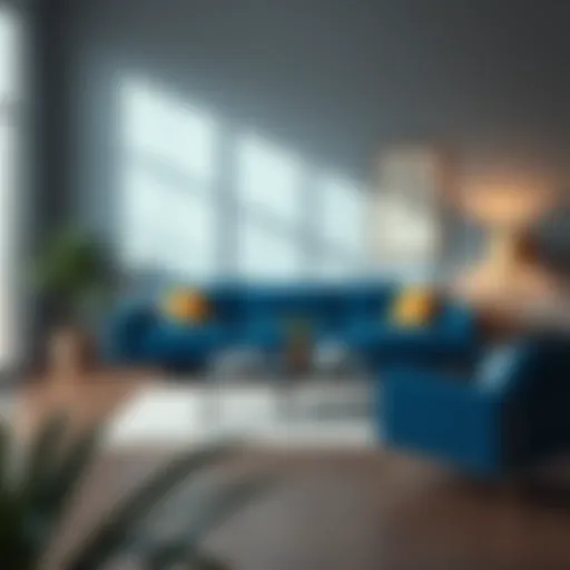 Modern Aesthetic of Big Lots Blue Sofa Sleek and modern design of the Big Lots Blue Sofa in a contemporary living room setting