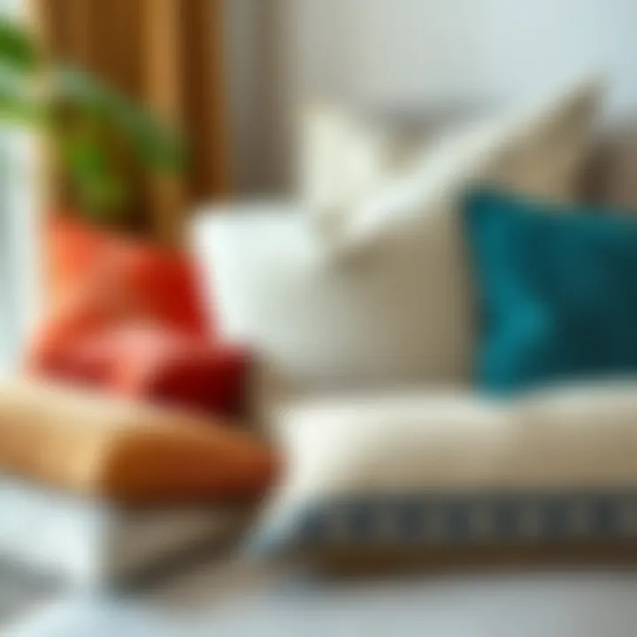 A variety of big pillows in different materials and colors