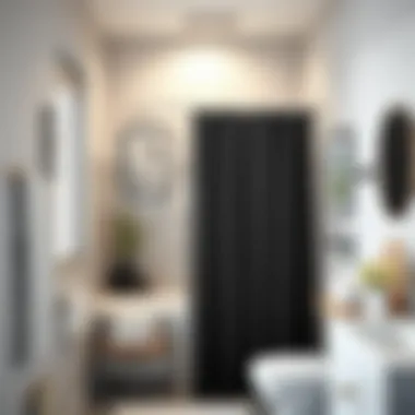 Black stall shower curtain paired with contemporary bathroom decor
