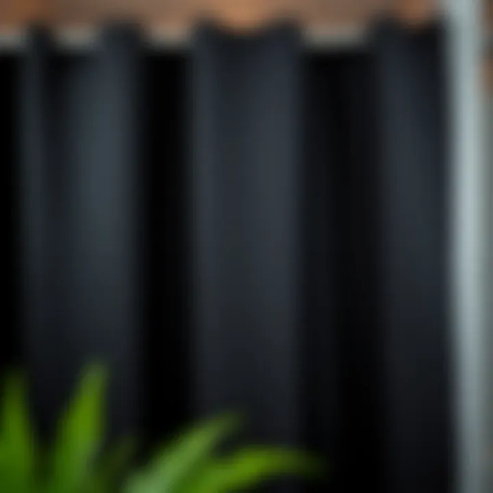 Close-up of fabric texture of a black stall shower curtain