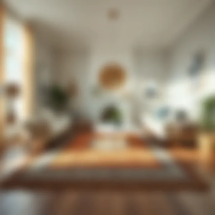 Cozy Living Room with Boho Area Rug A cozy living room featuring a boho area rug with tassels