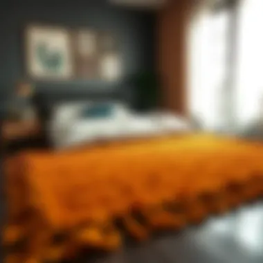 Stylish Bedroom with Tassel-Decorated Rug A stylish bedroom adorned with a tassel-decorated boho area rug