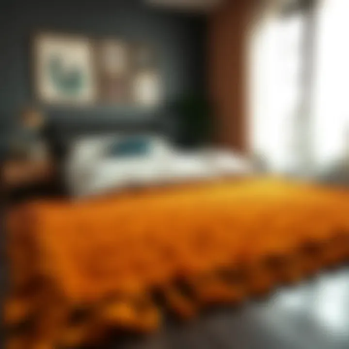 Stylish Bedroom with Tassel-Decorated Rug A stylish bedroom adorned with a tassel-decorated boho area rug