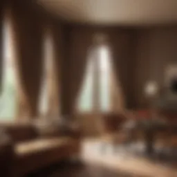 Elegant living room adorned with brown polka dot curtains