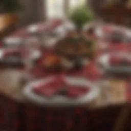 Elegant buffalo plaid round tablecloth set on a rustic dining table