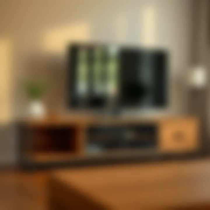 Various materials used in TV stands, showcasing wood and metal options