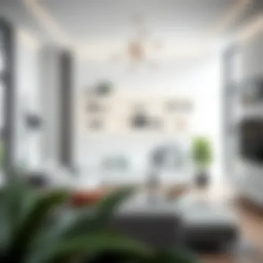 Stylish clear ledge shelves integrated into a modern living room