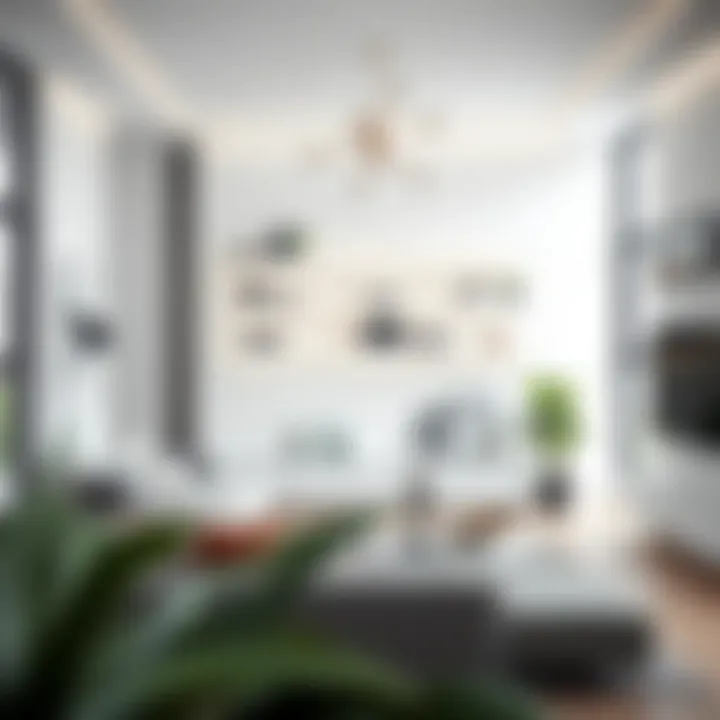 Stylish clear ledge shelves integrated into a modern living room