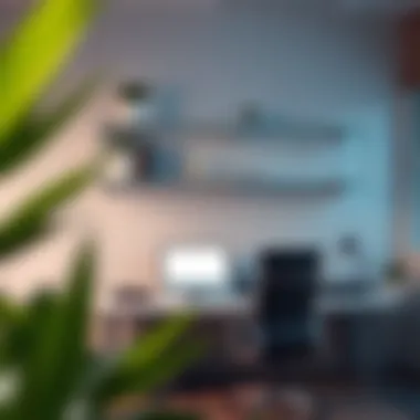 Creative use of clear ledge shelves in an office space