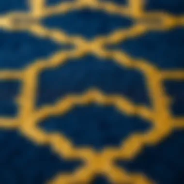 Close-up of navy and gold geometric pattern