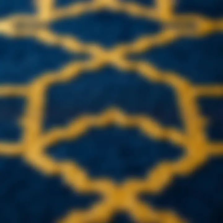 Close-up of navy and gold geometric pattern