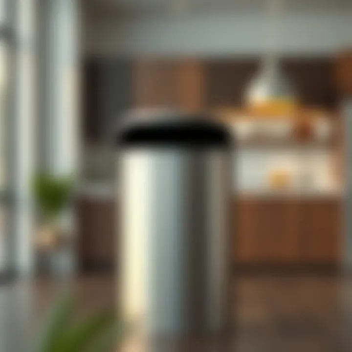Elegant stainless steel trash bin in a modern kitchen setting