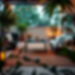 Elegant outdoor patio setup with an 11x14 rug