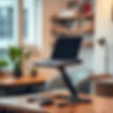 Ergonomically designed standing laptop holder in a modern workspace.