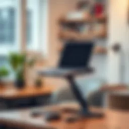 Ergonomically designed standing laptop holder in a modern workspace.