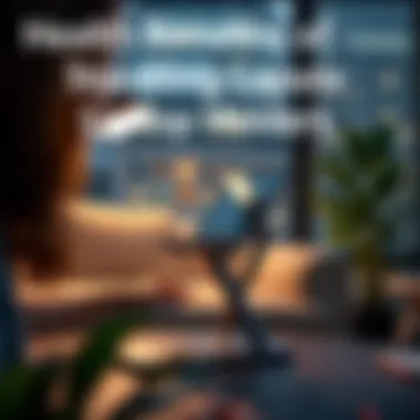 Health Benefits of Standing Laptop Holders Illustration of health benefits associated with using standing laptop holders.