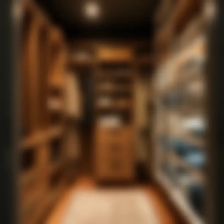 Design options showcasing custom shelving and lighting in a closet