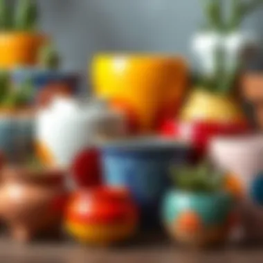 Assorted ceramic plant pots showcasing vibrant colors and unique designs