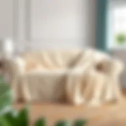 Elegant cream-colored sofa slipcover draping over a chic couch