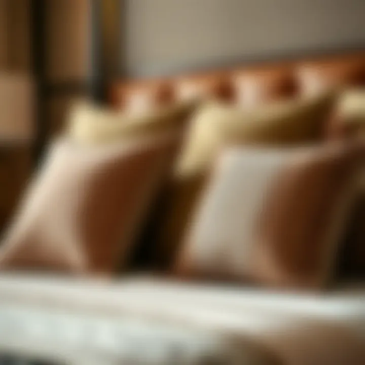 Close-up of textures in decorative pillows on a luxurious bed