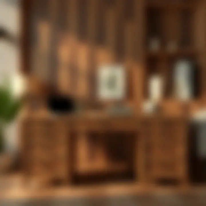 A beautifully crafted wooden desk with rich textures