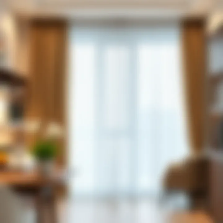 Modern kitchen featuring short curtains