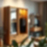 Elegant Wooden Dressing Stand Sleek wooden dressing stand showcasing elegant clothing arrangements