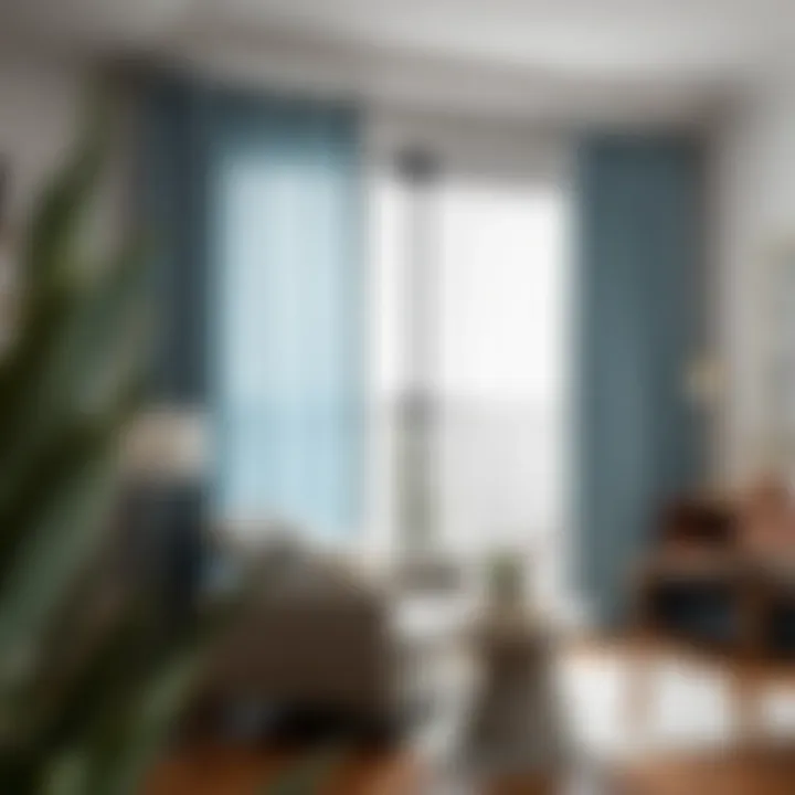 Cozy interior featuring dusty blue curtains