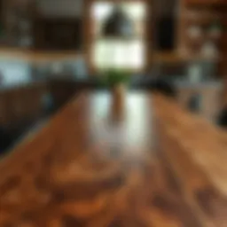 Elegant acacia wood kitchen table showcasing natural grain patterns