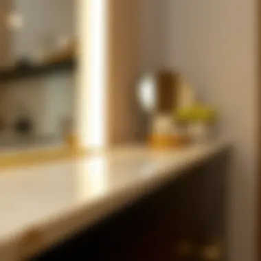 Close-up of beveled edge detailing on vanity mirror