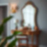 Elegant wooden vanity desk with a vintage mirror