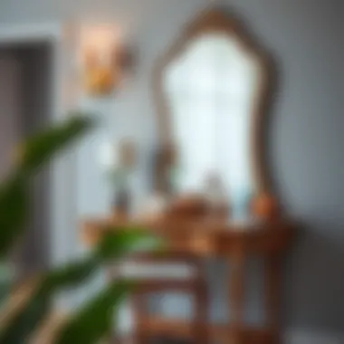 Elegant wooden vanity desk with a vintage mirror