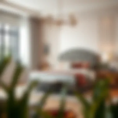 Elegant upholstered king size bed frame in a small room