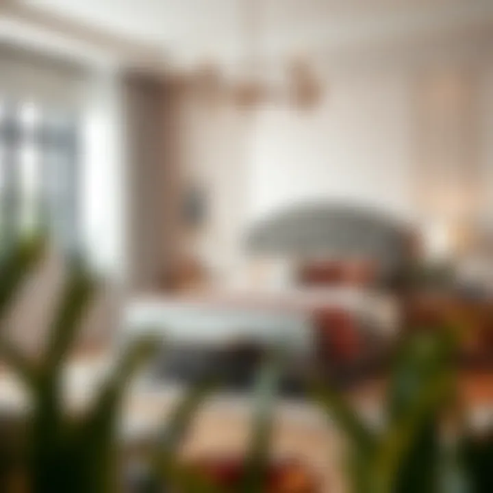 Elegant upholstered king size bed frame in a small room