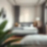 Stylish king size bed frame in a compact bedroom