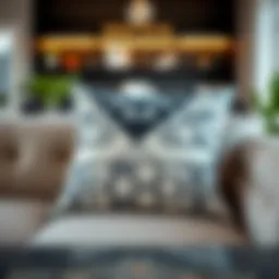 Elegant black and white patterned pillow on a modern sofa