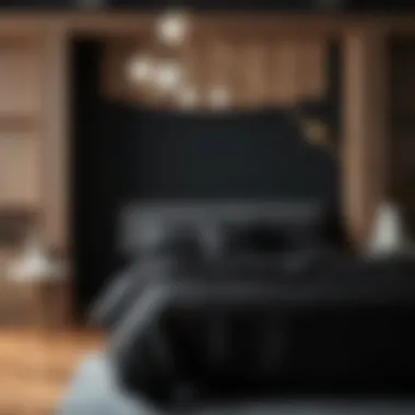 Stylish bedroom decor featuring black sheets