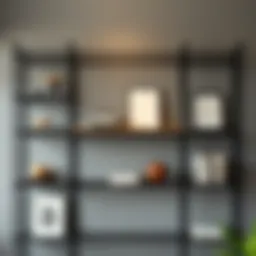 Elegant black wire shelves showcasing decorative items