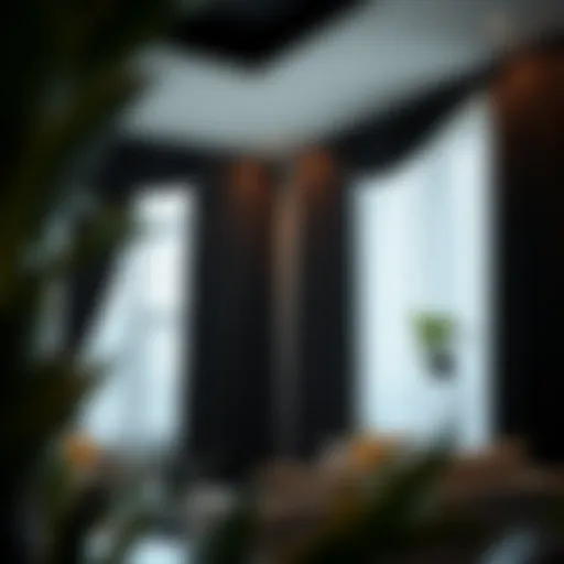 Elegant black curtain draping in a modern living room