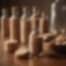 Stylish cork lid bottle on a wooden table