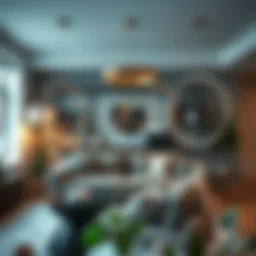 Stylish circle hangers showcasing various design arrangements in a modern living space