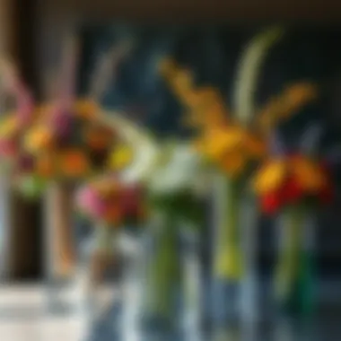 Diverse Floral Arrangements in Acrylic Vases Diverse arrangements of flowers in clear acrylic floor vases across different styles