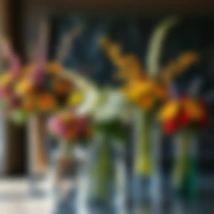 Diverse Floral Arrangements in Acrylic Vases Diverse arrangements of flowers in clear acrylic floor vases across different styles