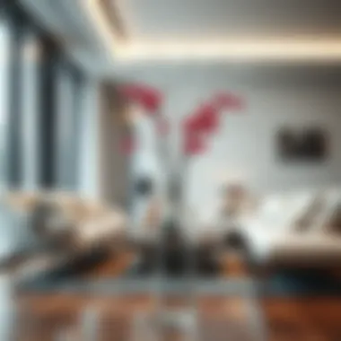 Clear Acrylic Floor Vase in Modern Interior Stylish interior featuring a clear acrylic floor vase as a focal point