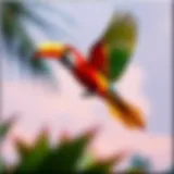 Vibrant canvas depicting a tropical bird in flight