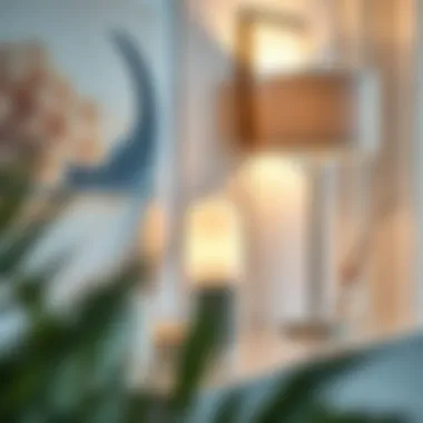 Minimalist console lamp next to decorative elements in a stylish home