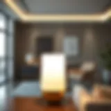 Sleek modern console lamp illuminating a contemporary living room