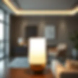 Sleek modern console lamp illuminating a contemporary living room